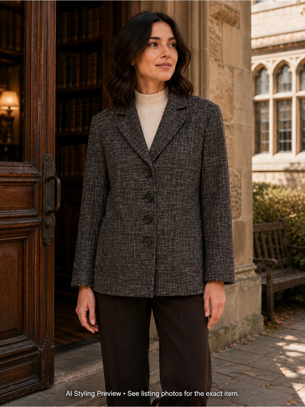 Le Château Women’s L Gray Black Heathered Tailored Blazer Fully Lined